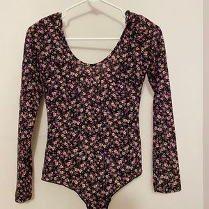 Black floral backless bodysuit